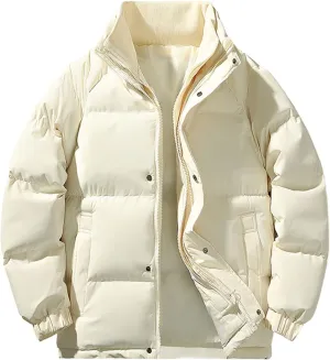 Mens Puffer Jacket Stand Collar Quilted Coat Lightweight Down Jacket Zip up Padded Coat Warm Winter Outerwear
