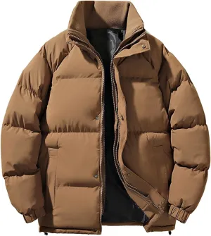 Mens Puffer Jacket Stand Collar Quilted Coat Lightweight Down Jacket Zip up Padded Coat Warm Winter Outerwear