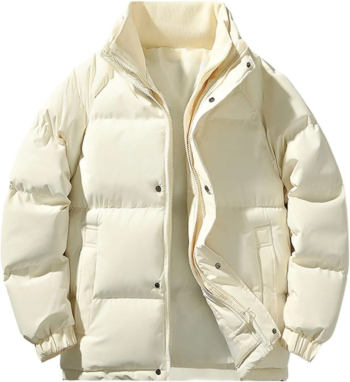 Mens Puffer Jacket Stand Collar Quilted Coat Lightweight Down Jacket Zip up Padded Coat Warm Winter Outerwear