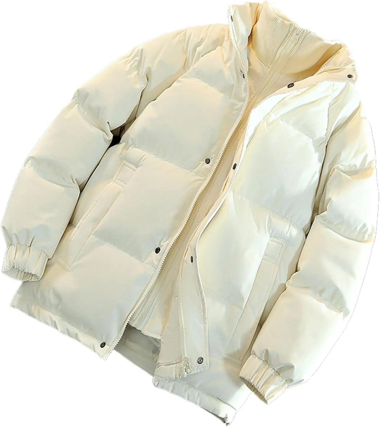 Mens Puffer Jacket Stand Collar Quilted Coat Lightweight Down Jacket Zip up Padded Coat Warm Winter Outerwear