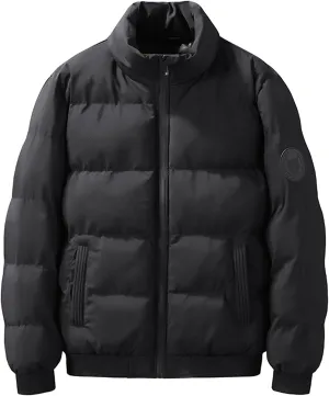 Men's Puffer Jacket Stand Collar Quilted Coat Zip up Insulated Jacket Lightweight Down Coat Warm Winter Padded Jacket