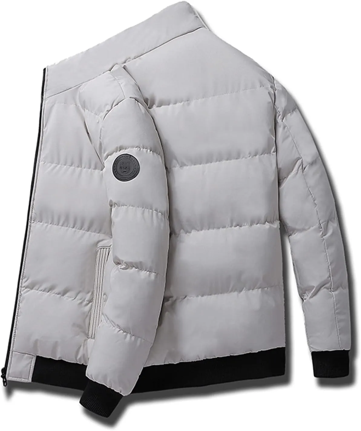 Men's Puffer Jacket Stand Collar Quilted Coat Zip up Insulated Jacket Lightweight Down Coat Warm Winter Padded Jacket