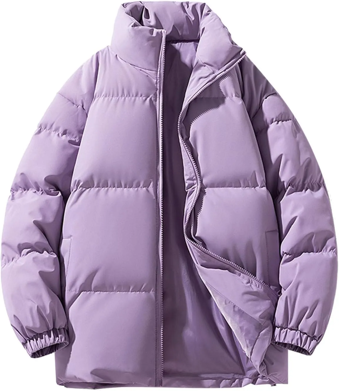 Mens Puffer Jacket Thick Down Coat Stand Collar Winter Jacket Zip up Padded Coat Plus Size Quilted Insulated Jacket