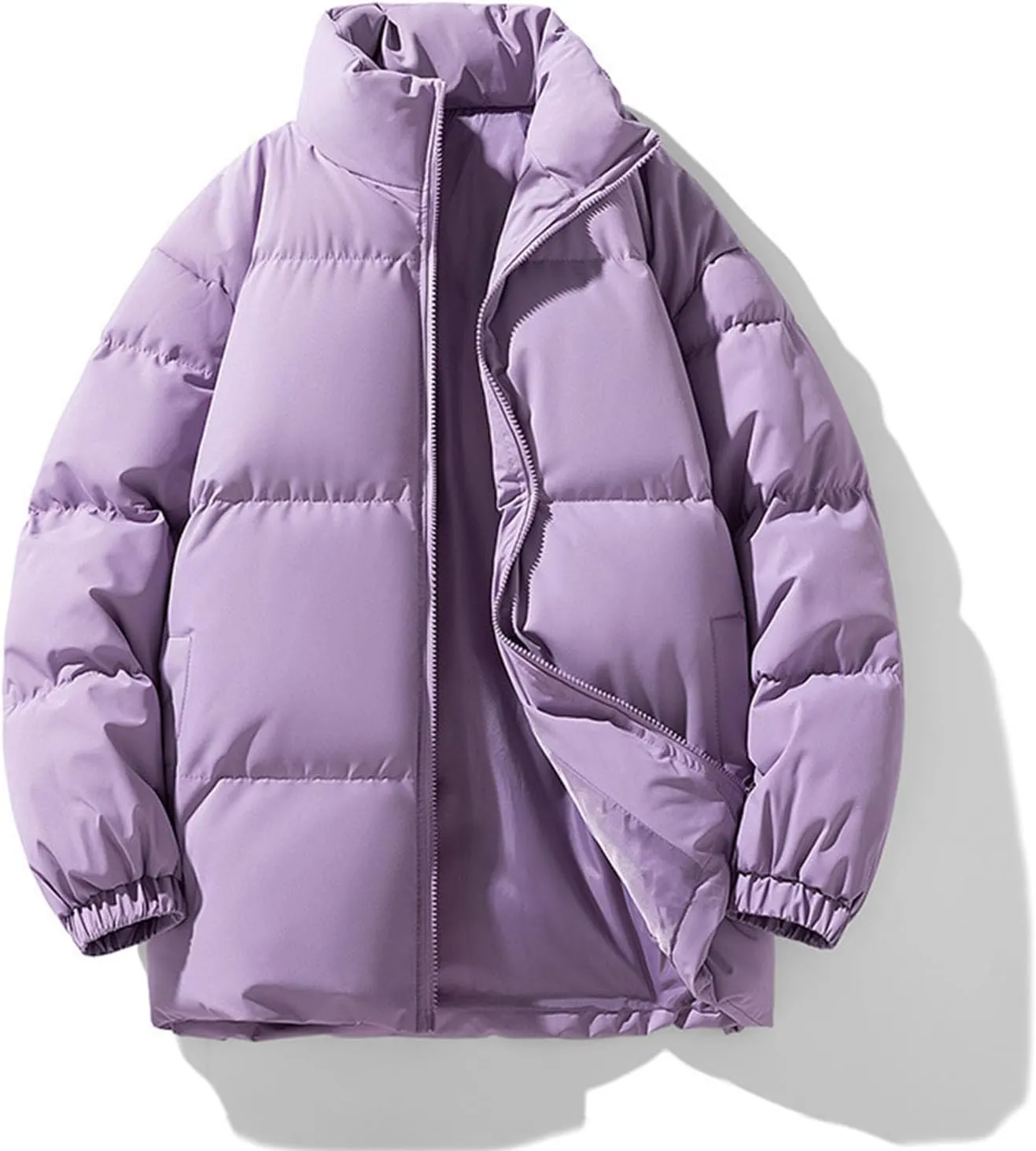 Mens Puffer Jacket Thick Down Coat Stand Collar Winter Jacket Zip up Padded Coat Plus Size Quilted Insulated Jacket