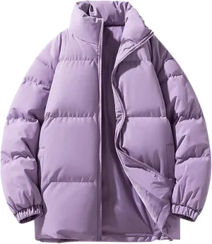 Mens Puffer Jacket Thick Down Coat Stand Collar Winter Jacket Zip up Padded Coat Plus Size Quilted Insulated Jacket