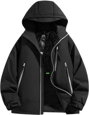 Mens Puffer Jacket Windproof Down Coat Quilted Hooded Lightweight Jacket Zip up Padded Coat Warm Winter Outwear