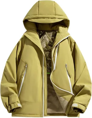 Mens Puffer Jacket Windproof Down Coat Quilted Hooded Lightweight Jacket Zip up Padded Coat Warm Winter Outwear