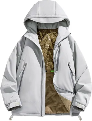 Mens Puffer Jacket Windproof Down Coat Quilted Hooded Lightweight Jacket Zip up Padded Coat Warm Winter Outwear