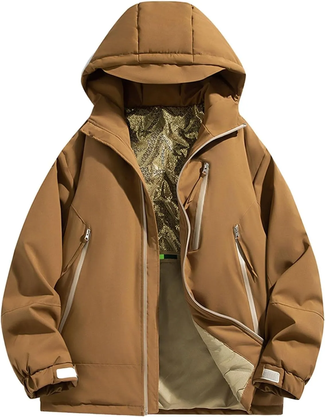 Mens Puffer Jacket Windproof Down Coat Quilted Hooded Lightweight Jacket Zip up Padded Coat Warm Winter Outwear