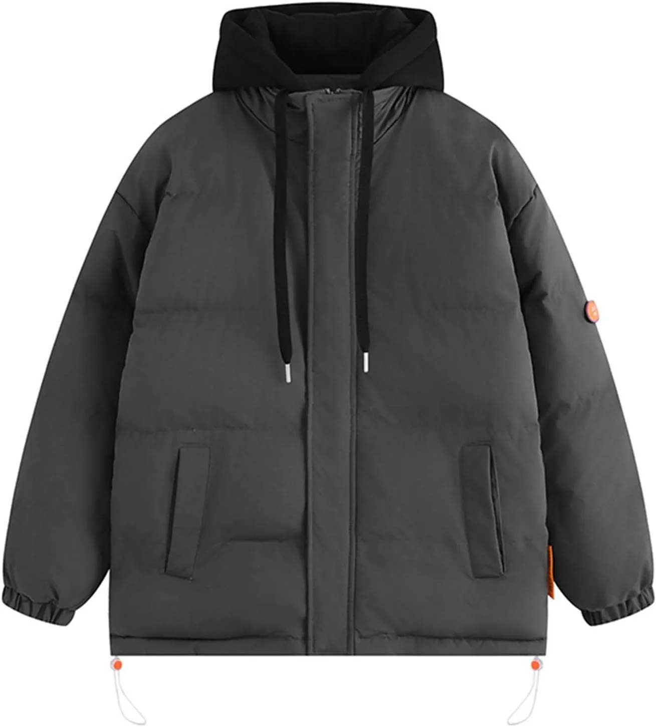Mens Puffer Jacket with Hoodie Plus Size Down Coat Zip up Padded Coat Hooded Quilted Jacket Warm Winter Jackets
