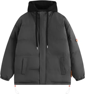 Mens Puffer Jacket with Hoodie Plus Size Down Coat Zip up Padded Coat Hooded Quilted Jacket Warm Winter Jackets