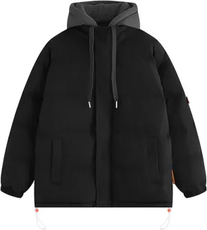 Mens Puffer Jacket with Hoodie Plus Size Down Coat Zip up Padded Coat Hooded Quilted Jacket Warm Winter Jackets