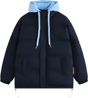 Mens Puffer Jacket with Hoodie Plus Size Down Coat Zip up Padded Coat Hooded Quilted Jacket Warm Winter Jackets