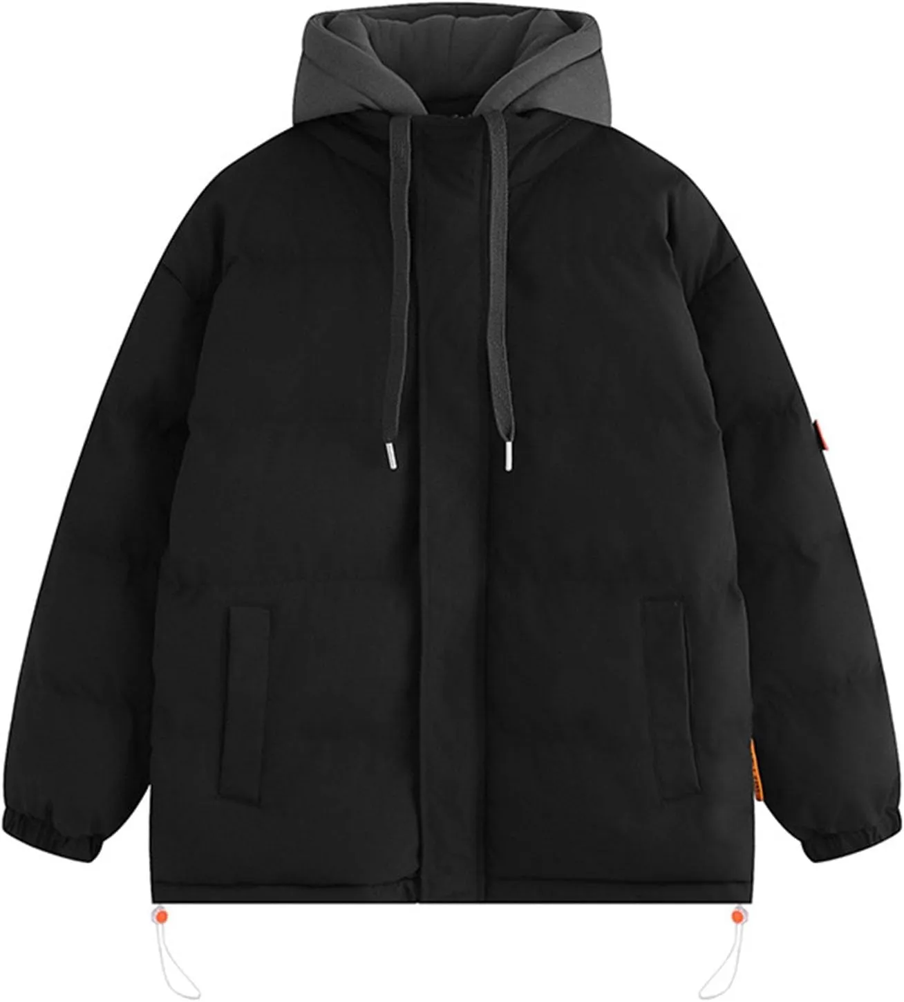 Mens Puffer Jacket with Hoodie Plus Size Down Coat Zip up Padded Coat Hooded Quilted Jacket Warm Winter Jackets