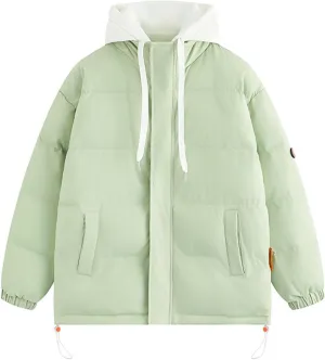 Mens Puffer Jacket with Hoodie Plus Size Down Coat Zip up Padded Coat Hooded Quilted Jacket Warm Winter Jackets