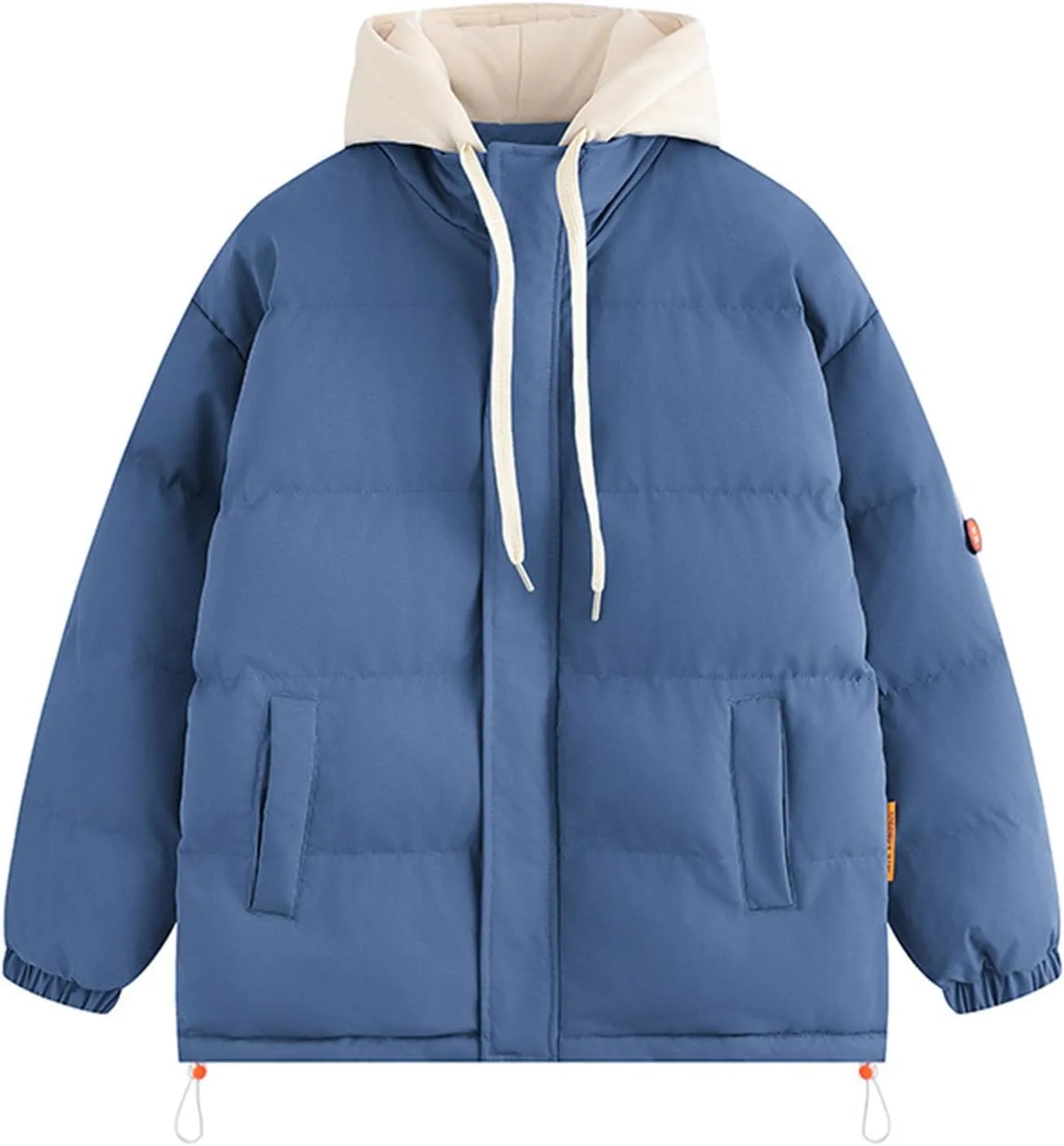 Mens Puffer Jacket with Hoodie Plus Size Down Coat Zip up Padded Coat Hooded Quilted Jacket Warm Winter Jackets