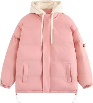 Mens Puffer Jacket with Hoodie Plus Size Down Coat Zip up Padded Coat Hooded Quilted Jacket Warm Winter Jackets