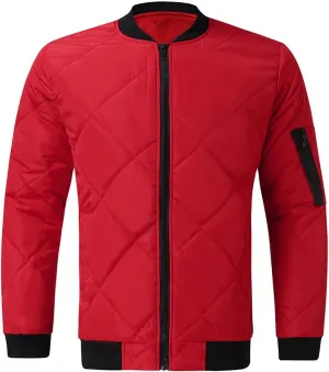 Men's Puffer Jacket Zip up Quilted Jacket Lightweight Packable Down Coat Casual Winter Jacket with Zipper Sleeve Pocket