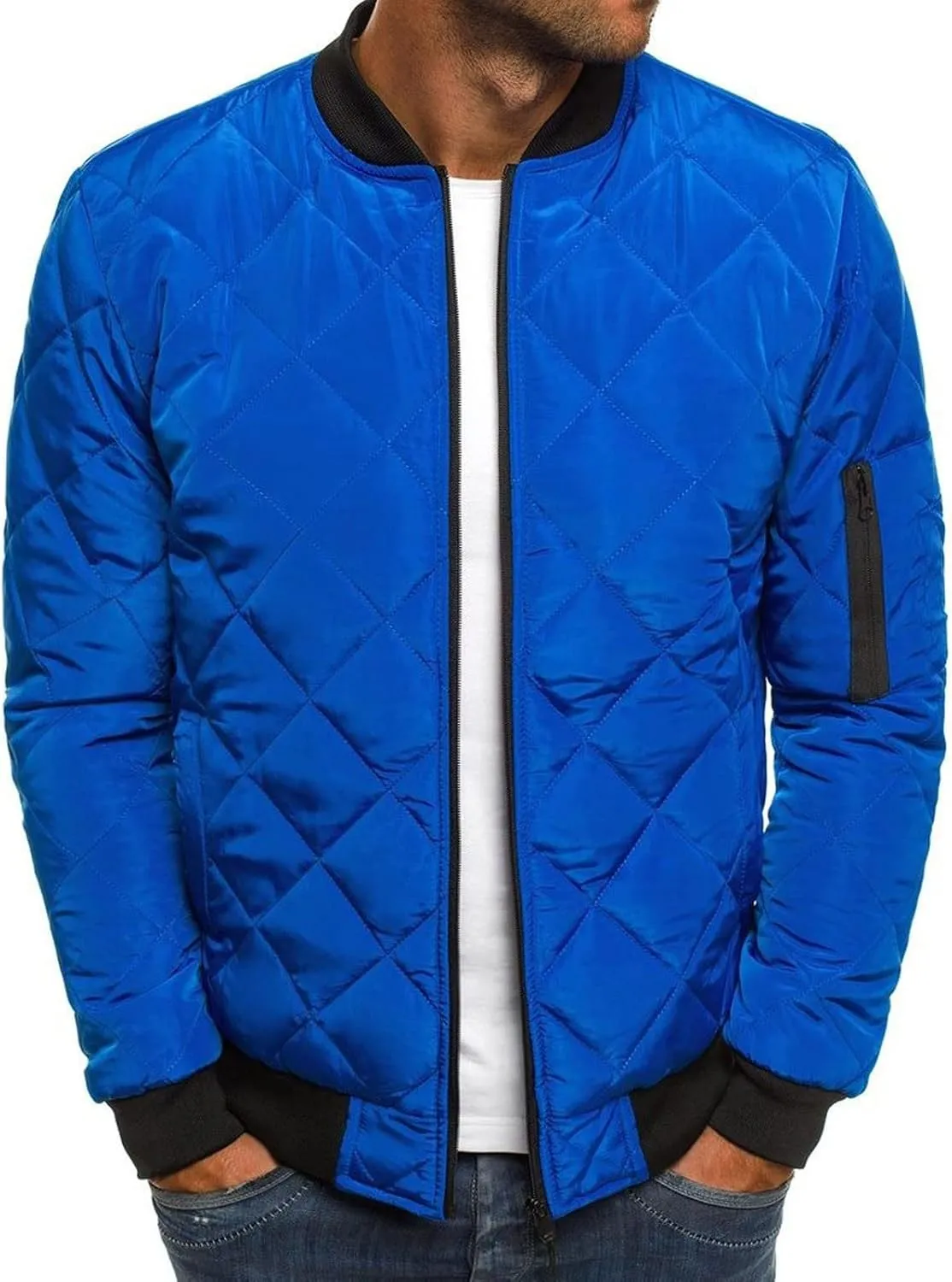 Men's Puffer Jacket Zip up Quilted Jacket Lightweight Packable Down Coat Casual Winter Jacket with Zipper Sleeve Pocket