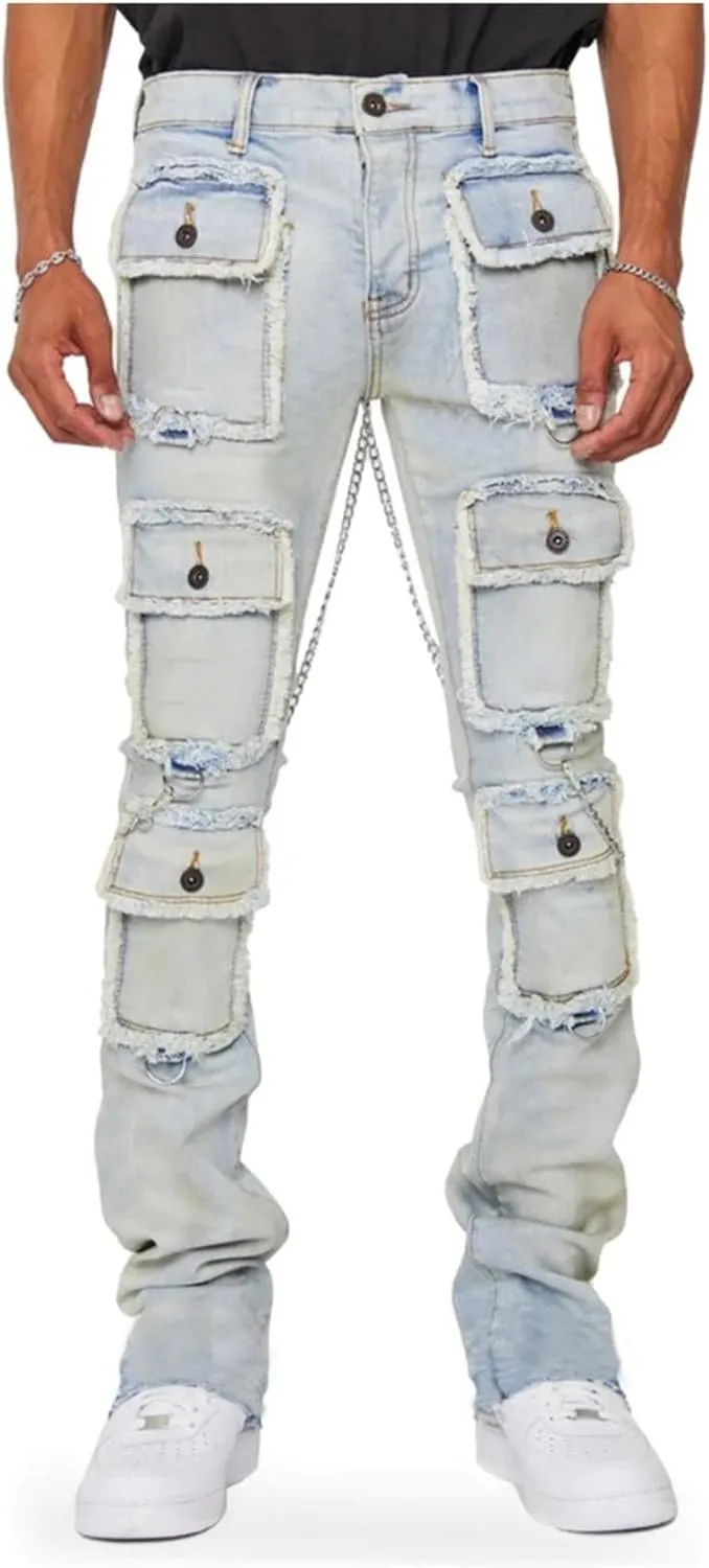 Men's Regular Fit Comfort Jean Workwear Jeans Straight Pants Washed Old Loose Fashion Casual Jeans Cut Jeans for Man