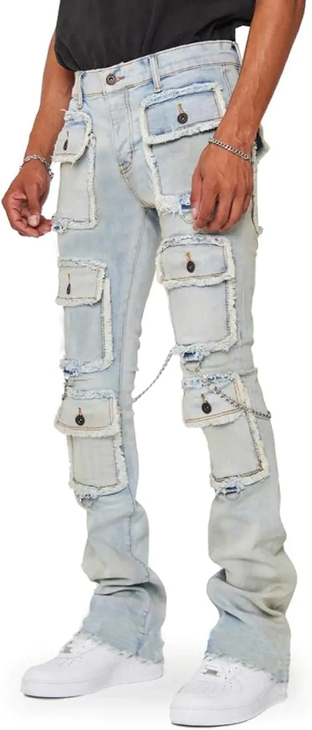 Men's Regular Fit Comfort Jean Workwear Jeans Straight Pants Washed Old Loose Fashion Casual Jeans Cut Jeans for Man