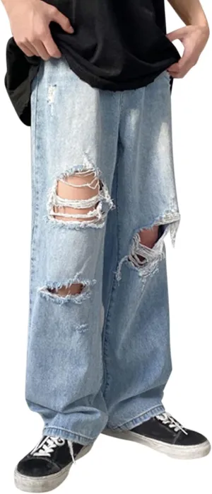 Men's Regular Fit Comfort Jean Workwear Jeans Straight Pants Washed Old Loose Fashion Casual Jeans Cut Jeans for Man
