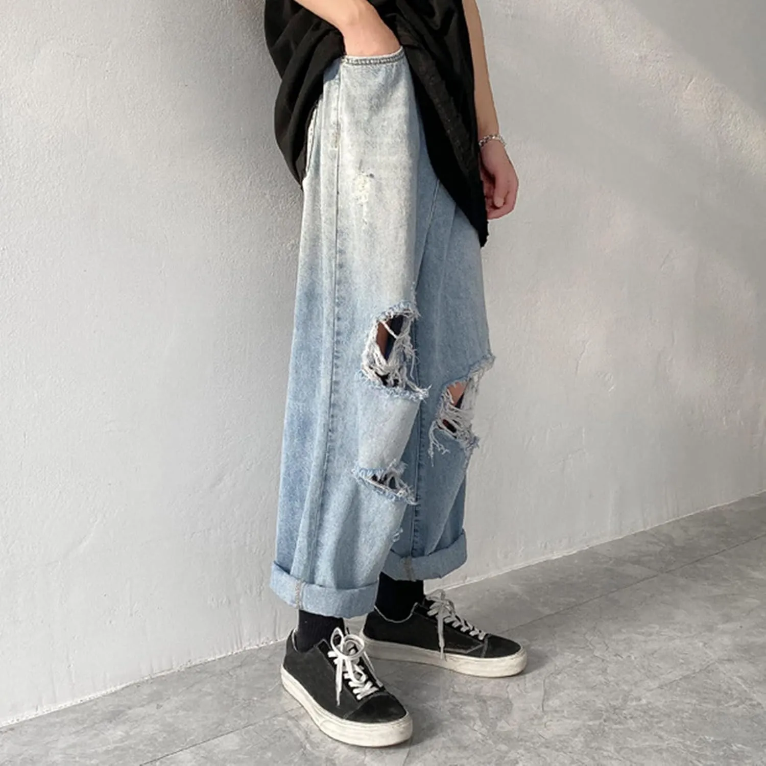 Men's Regular Fit Comfort Jean Workwear Jeans Straight Pants Washed Old Loose Fashion Casual Jeans Cut Jeans for Man