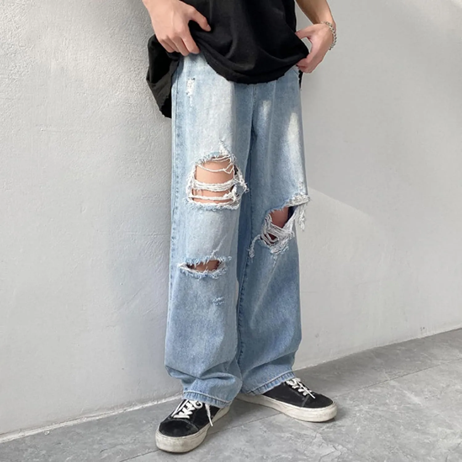 Men's Regular Fit Comfort Jean Workwear Jeans Straight Pants Washed Old Loose Fashion Casual Jeans Cut Jeans for Man
