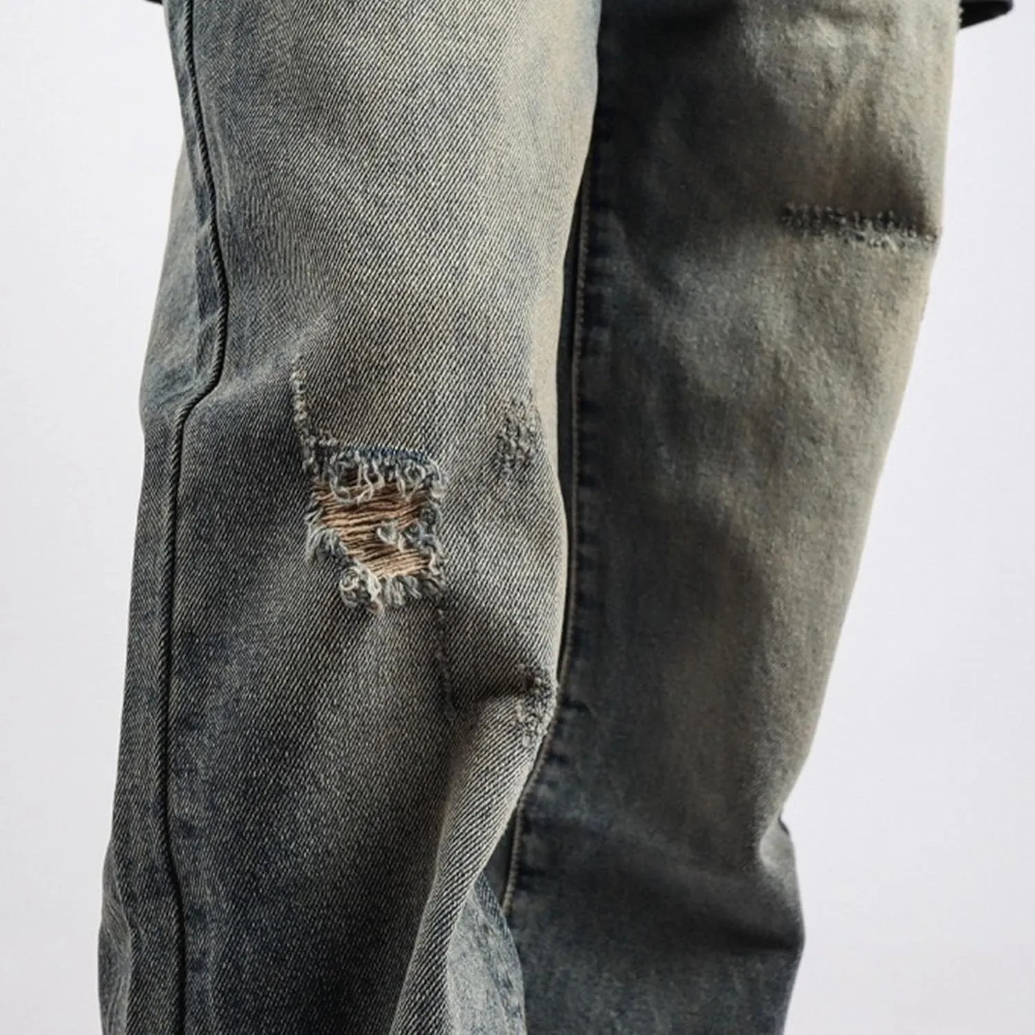 Men's Relaxed Fit Distressed Streetwear Jeans Ripped Casual Hip Hop Denim Pants Regular Washed Straight Leg Jeans