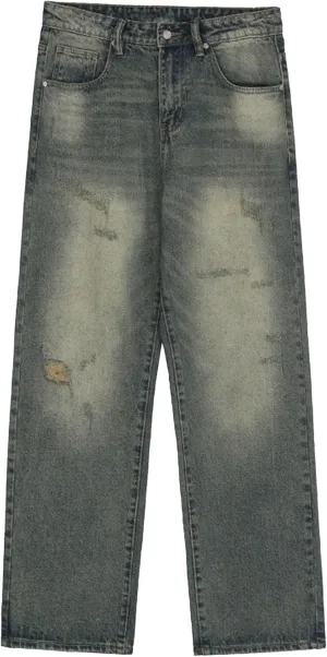 Men's Relaxed Fit Distressed Streetwear Jeans Ripped Casual Hip Hop Denim Pants Regular Washed Straight Leg Jeans