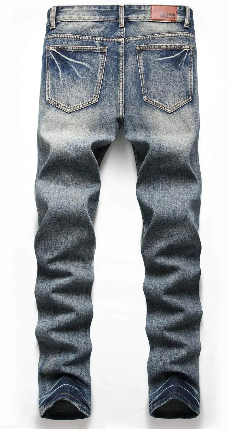 Men's Ripped Distressed Destroyed Straight Fit Washed Denim Jeans Pants