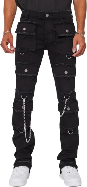Men's Stacked Stretch Jeans Ripped Skinny Jeans Multi-Pocket Cargo Denim Fashion Distressed Straight Comfort Pants