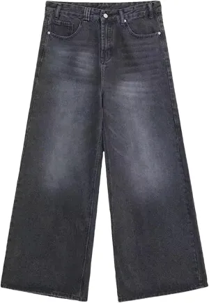 Men's Straight Casual Wear Loose Wide Leg Jeans Fashion Old Blue Washed Jeans with Pockets