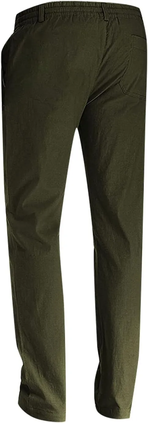 Mens Straight Leg Business Work Pants Baggy Lightweight Drawstring Pull On Pants Summer Casual Loose Classic Trousers