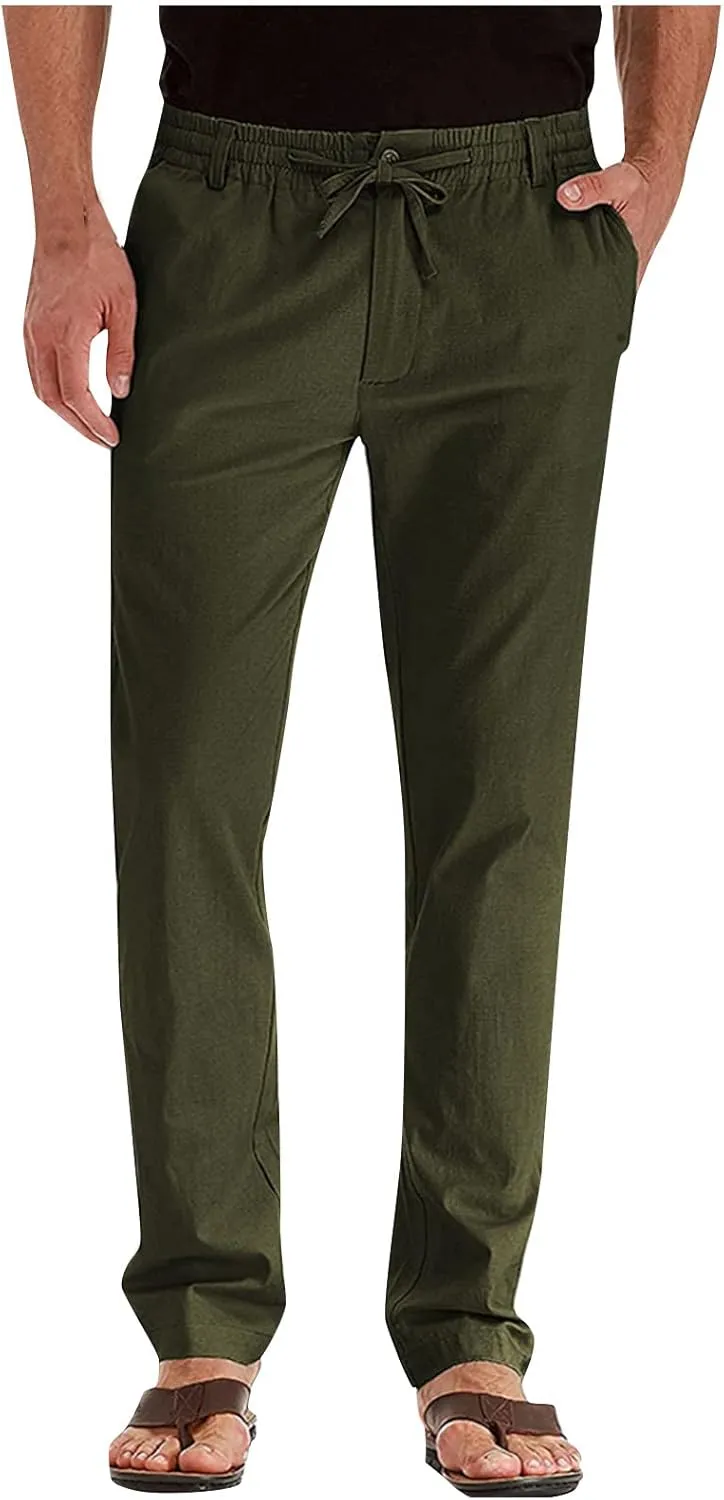 Mens Straight Leg Business Work Pants Baggy Lightweight Drawstring Pull On Pants Summer Casual Loose Classic Trousers