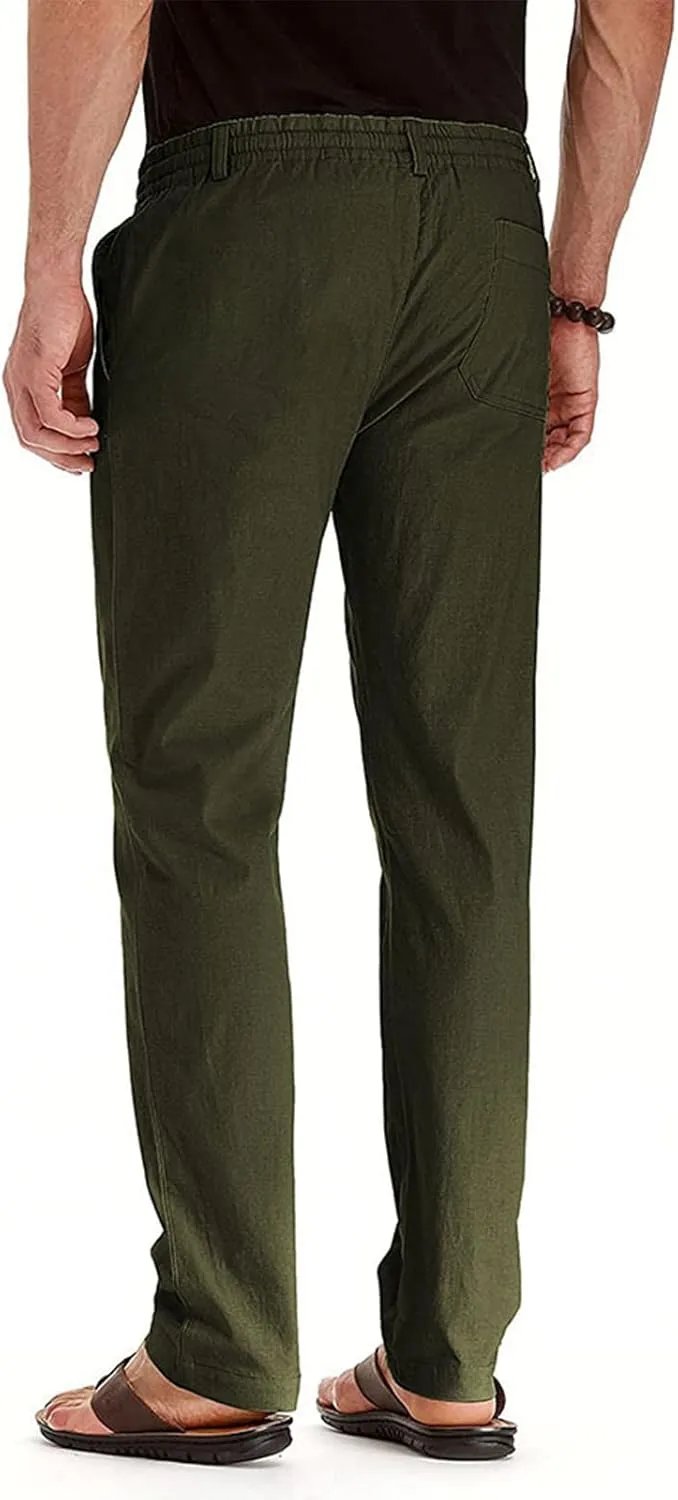 Mens Straight Leg Business Work Pants Baggy Lightweight Drawstring Pull On Pants Summer Casual Loose Classic Trousers