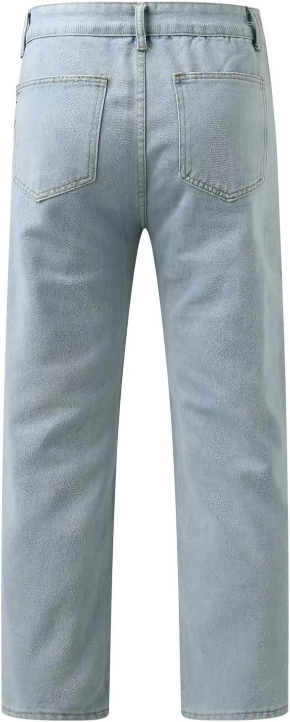 Mens Stretch Jeans Relaxed Fit Work Jeans Comfortable Stretch Denim Tactical Jeans Medium Wash Bottom Jeans