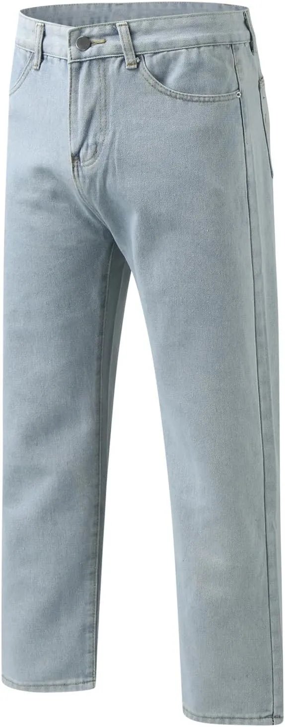 Mens Stretch Jeans Relaxed Fit Work Jeans Comfortable Stretch Denim Tactical Jeans Medium Wash Bottom Jeans