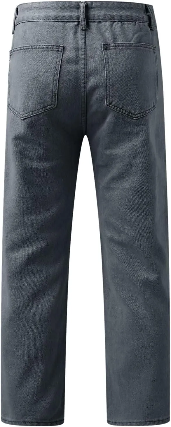 Mens Stretch Jeans Relaxed Fit Work Jeans Comfortable Stretch Denim Tactical Jeans Medium Wash Bottom Jeans