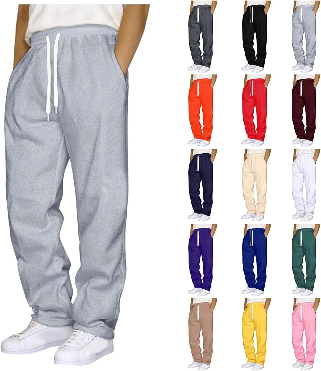 Men's Sweatpants Joggers Baggy Fleece Drawstring Elastic Waist Casual Gym Athletic Sweatpants for Men with Pockets