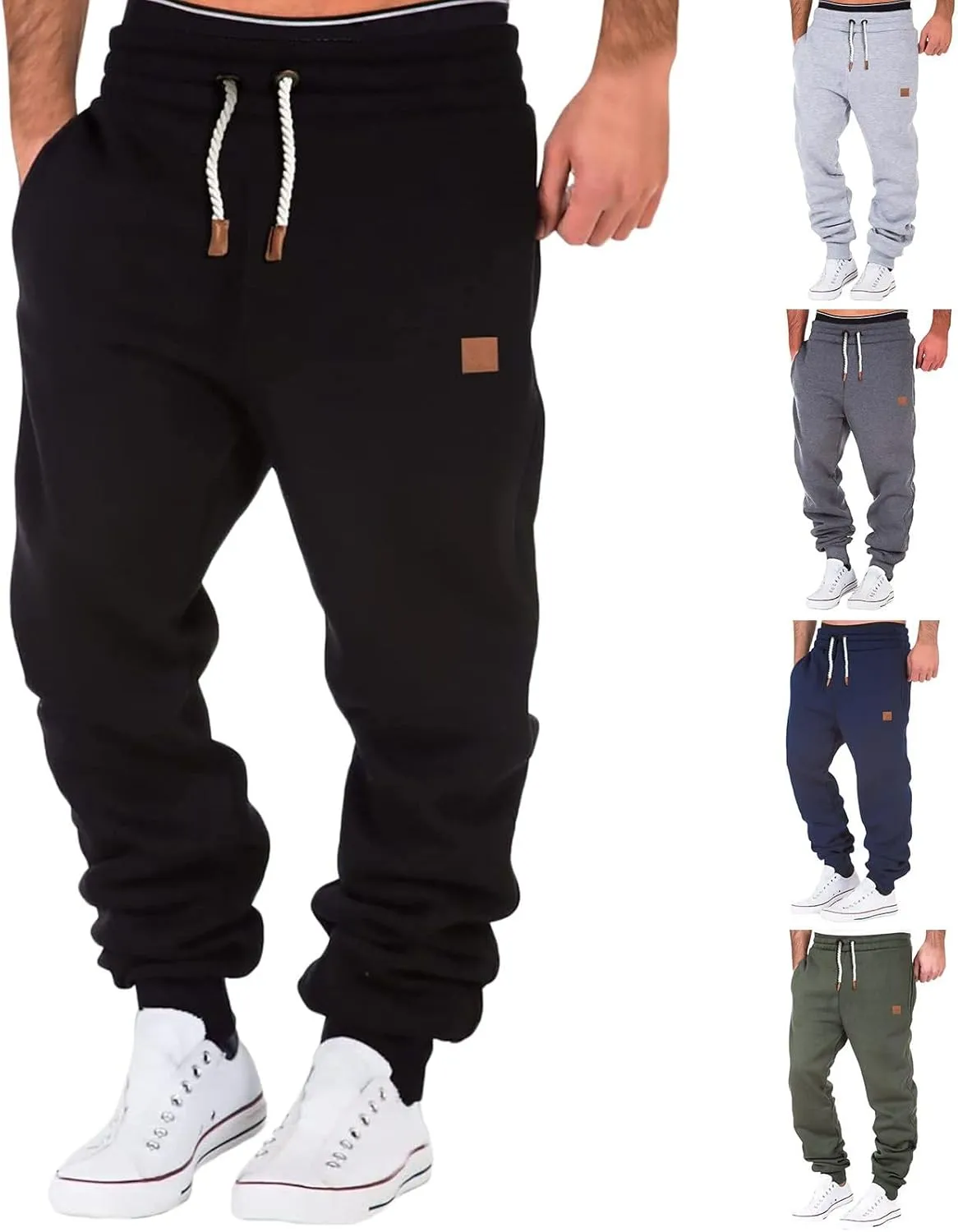 Mens Sweatpants with Pockets Elastic Waist Casual Drawstring Jogger Sweat Pant Workout Athletic Tapered Sport Trouser