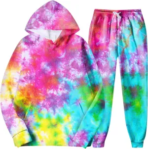 Mens Tie-Dye Sweatsuit 2 Piece Autumn Tracksuit Casual Solid Jogger Sport Hoodies and Sweatpant Set Loose Outfit