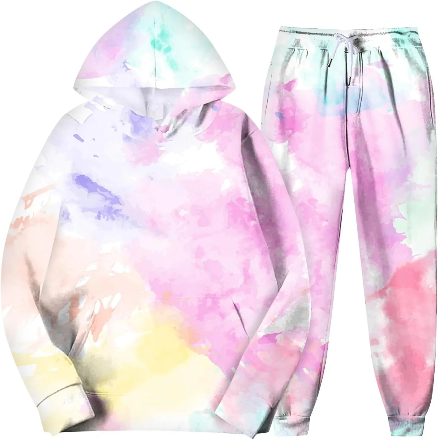 Mens Tie-Dye Sweatsuit 2 Piece Autumn Tracksuit Casual Solid Jogger Sport Hoodies and Sweatpant Set Loose Outfit