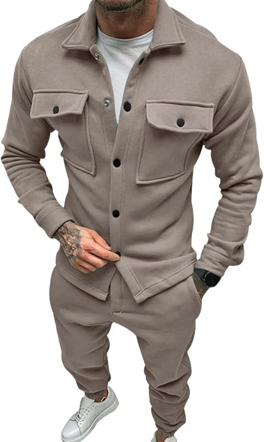 Mens Tracksuit 2 Piece Hoodie Solid Color Zipper Sweater Pants Sports Set Casual Sweatsuit Sets for Men Mens