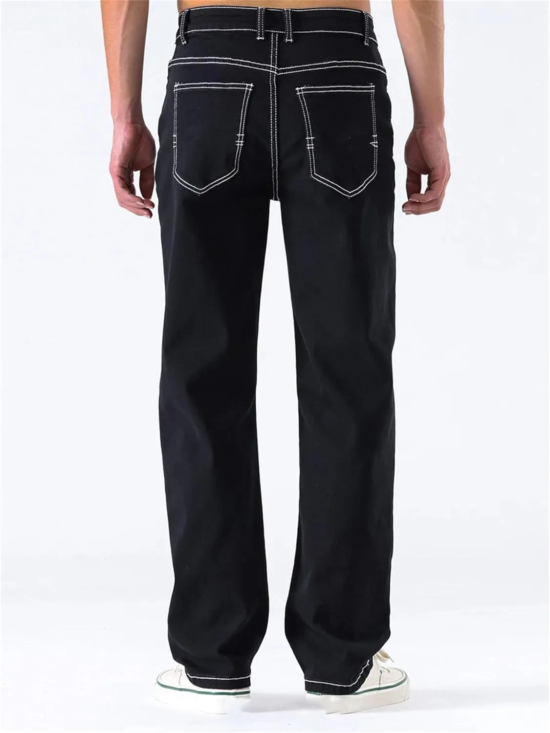 Men's Vintage Fit Washed Jeans Casual High Waist with Ripped Jeans with Pockets
