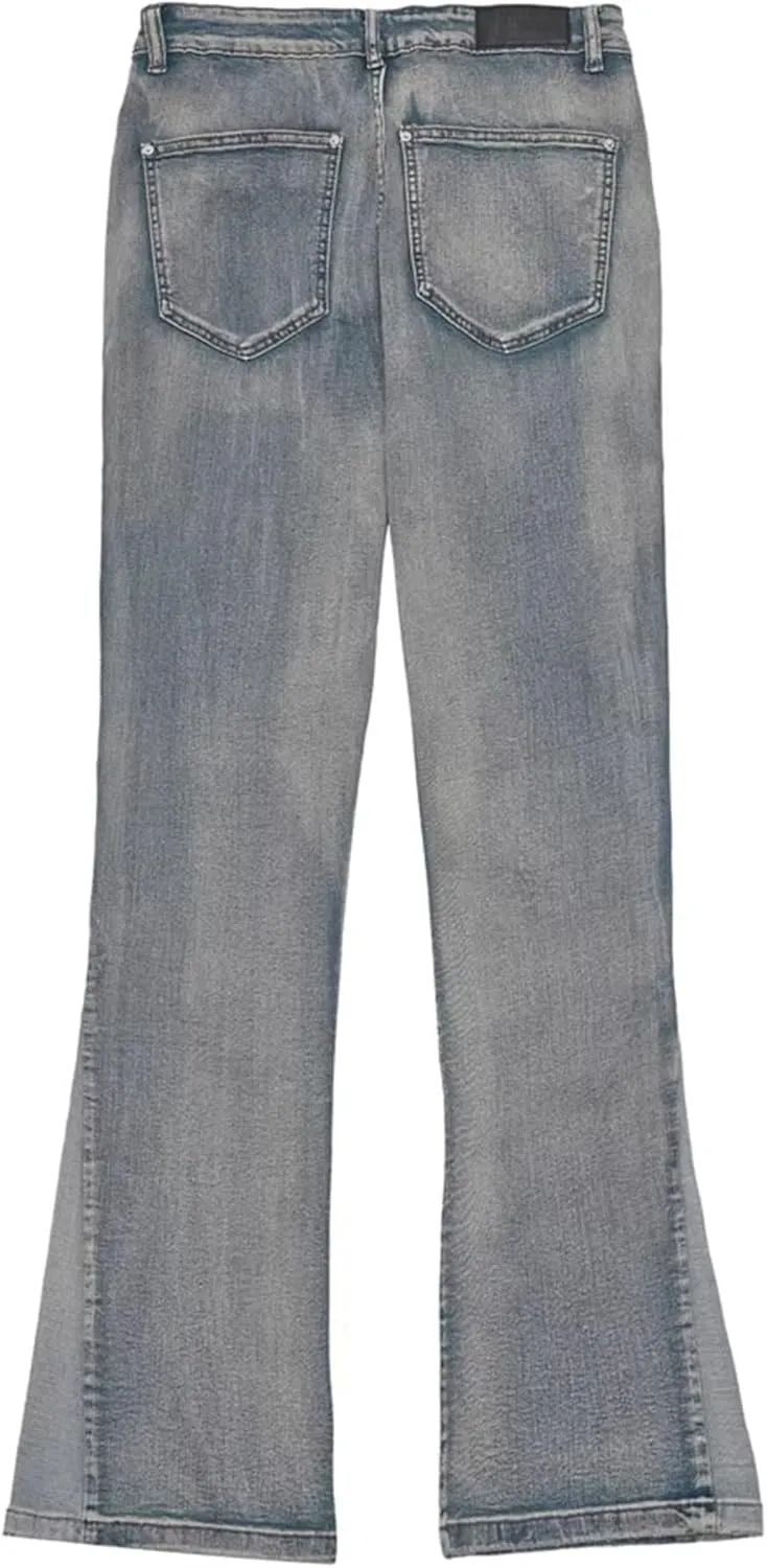 Men's Wide Leg Double-Front Jeans Fashion Casual Tapered Denim Jeans Relaxed Fit Washed Streetwear Jeans