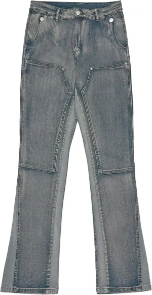 Men's Wide Leg Double-Front Jeans Fashion Casual Tapered Denim Jeans Relaxed Fit Washed Streetwear Jeans