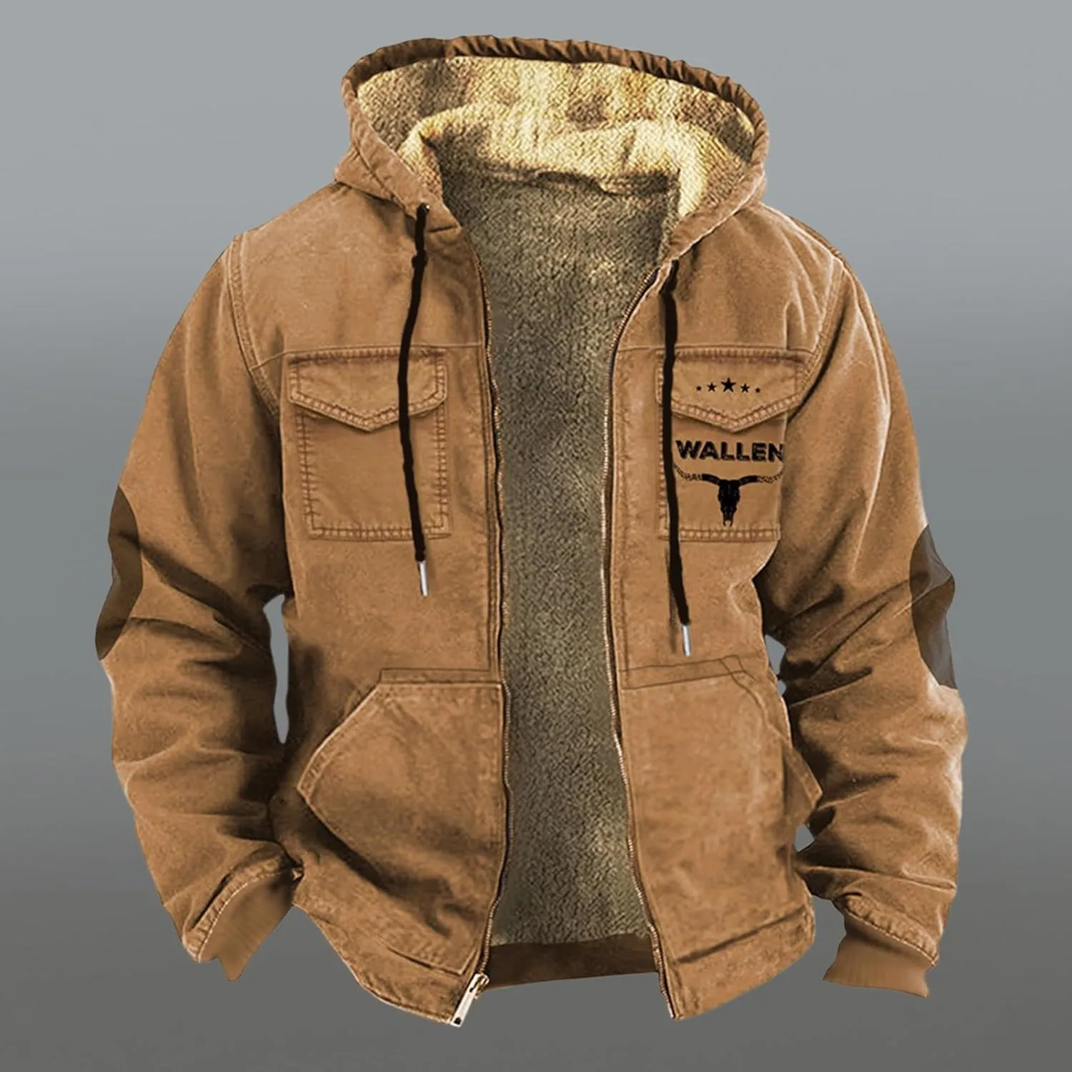 Men's Winter Coat Cowboy Warm Fleece Lined Jacket Full Zip Up Thick Heavyweight Hoodie Vintage Casual Jacket