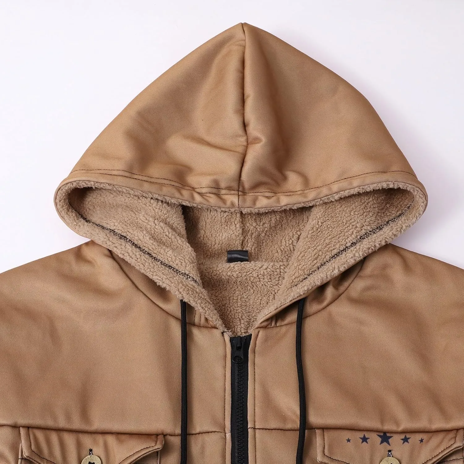Men's Winter Coat Cowboy Warm Fleece Lined Jacket Full Zip Up Thick Heavyweight Hoodie Vintage Casual Jacket