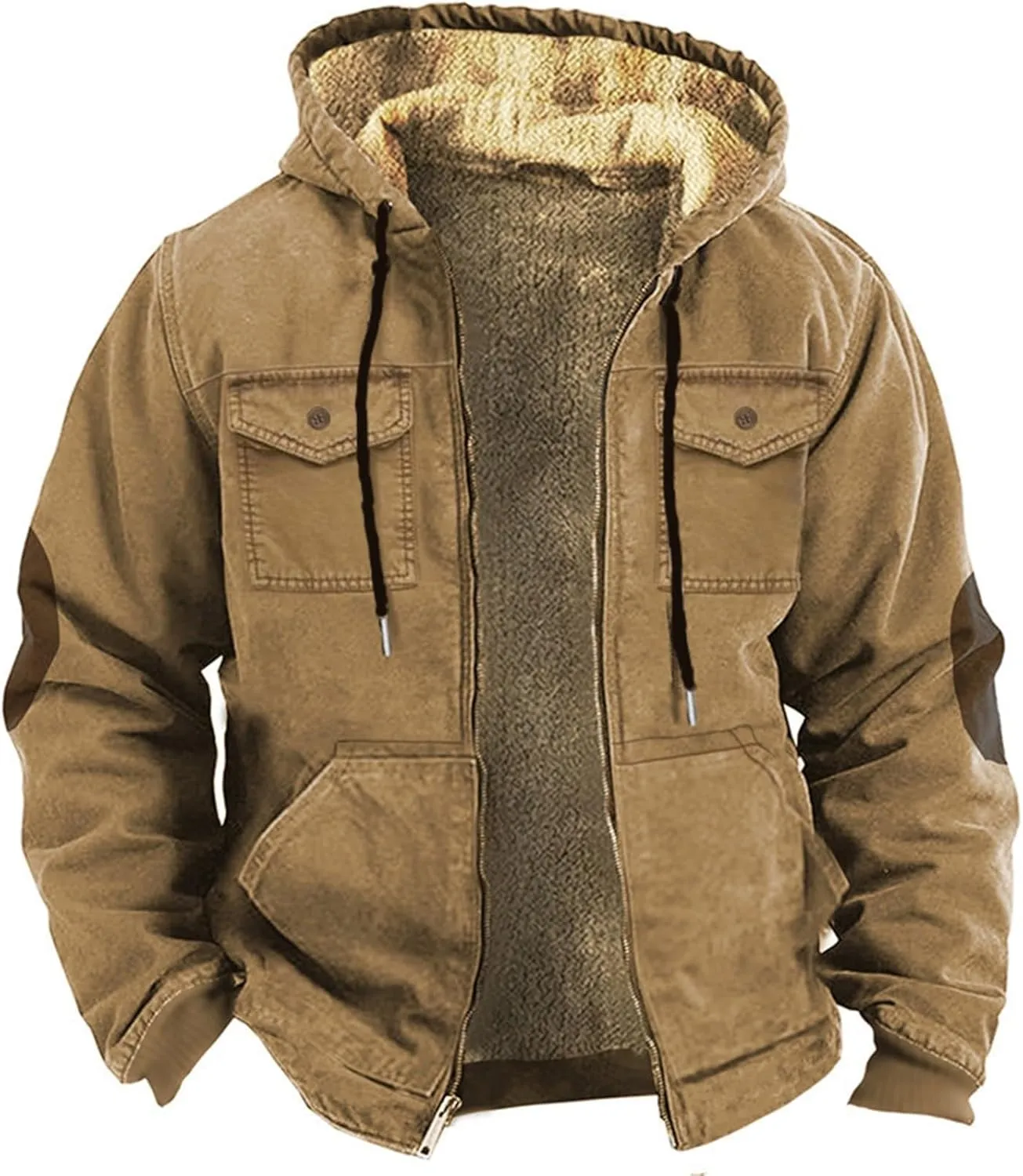 Men's Winter Coat Cowboy Warm Fleece Lined Jacket Full Zip Up Thick Heavyweight Hoodie Vintage Casual Jacket